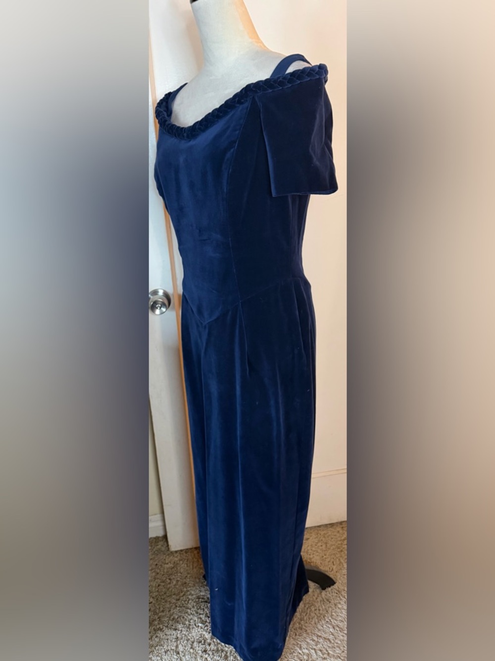 Watters Midnight Blue Velvet Off the Shoulder Maxi Dress Wedding Event Formal - Picture 3 of 14